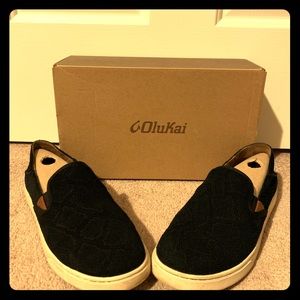 Black soft leather slip on